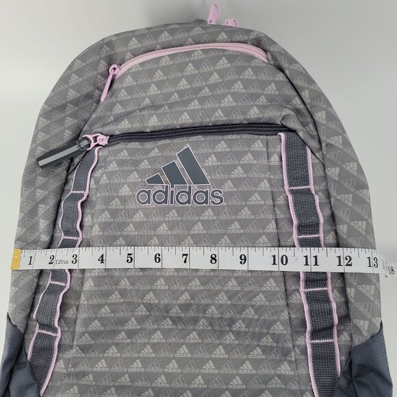 Adidas Youth Backpack Gray Pink School Laptop Travel Book Bag - Picture 12 of 13